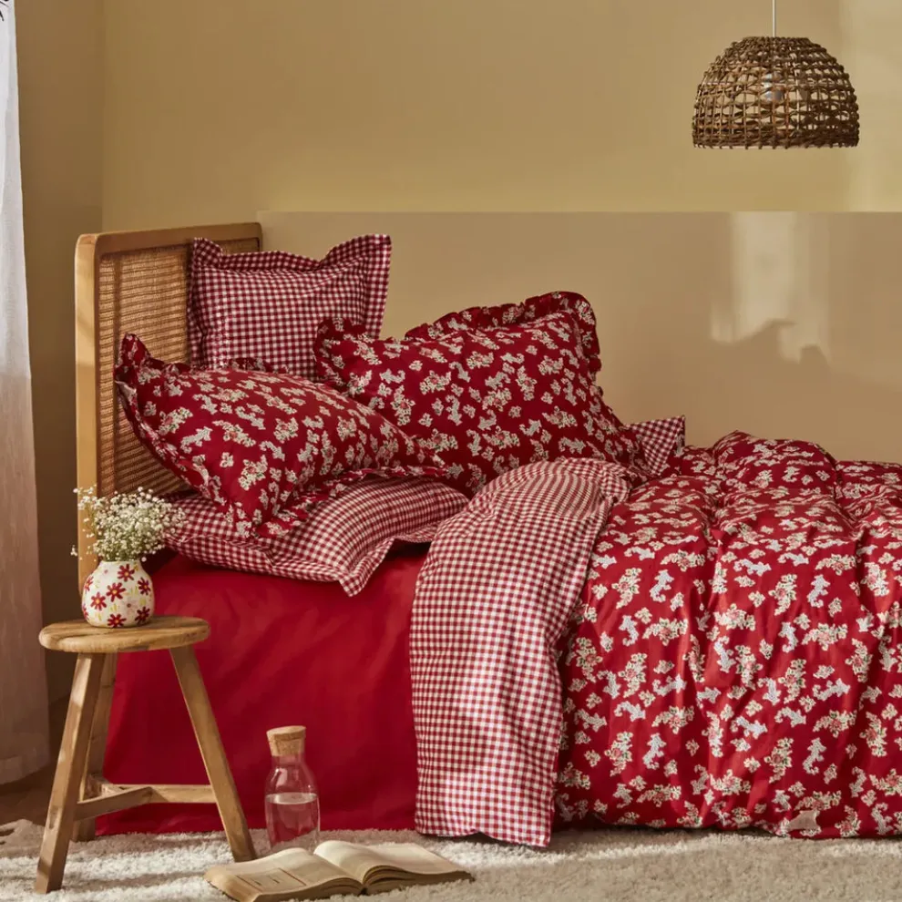 Karaca Home Carlo Duvet Cover Set 100% Turkish Cotton, Double, Red