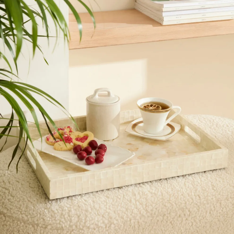 Karaca Home Carrie Decorative Tray, 45cm, Beige