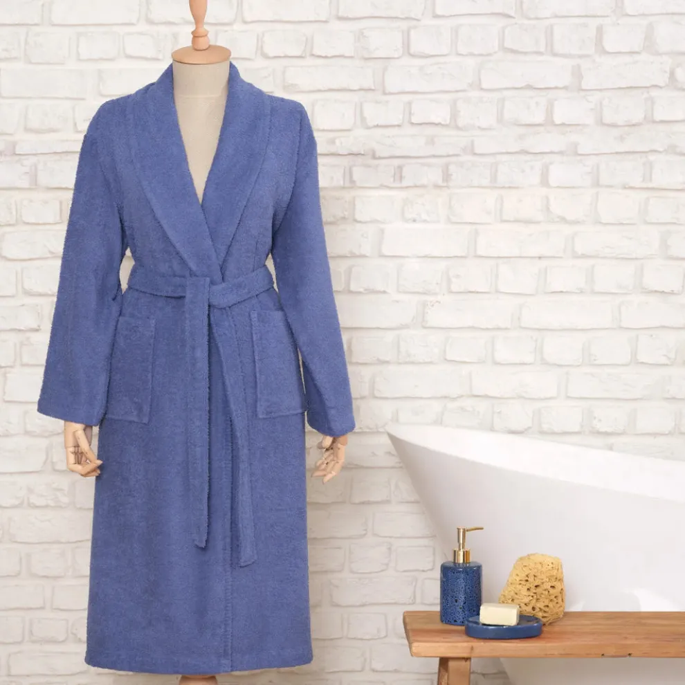 Karaca Home Daily Soft 100% Turkish Cotton Bathrobe, L/XL, Indigo
