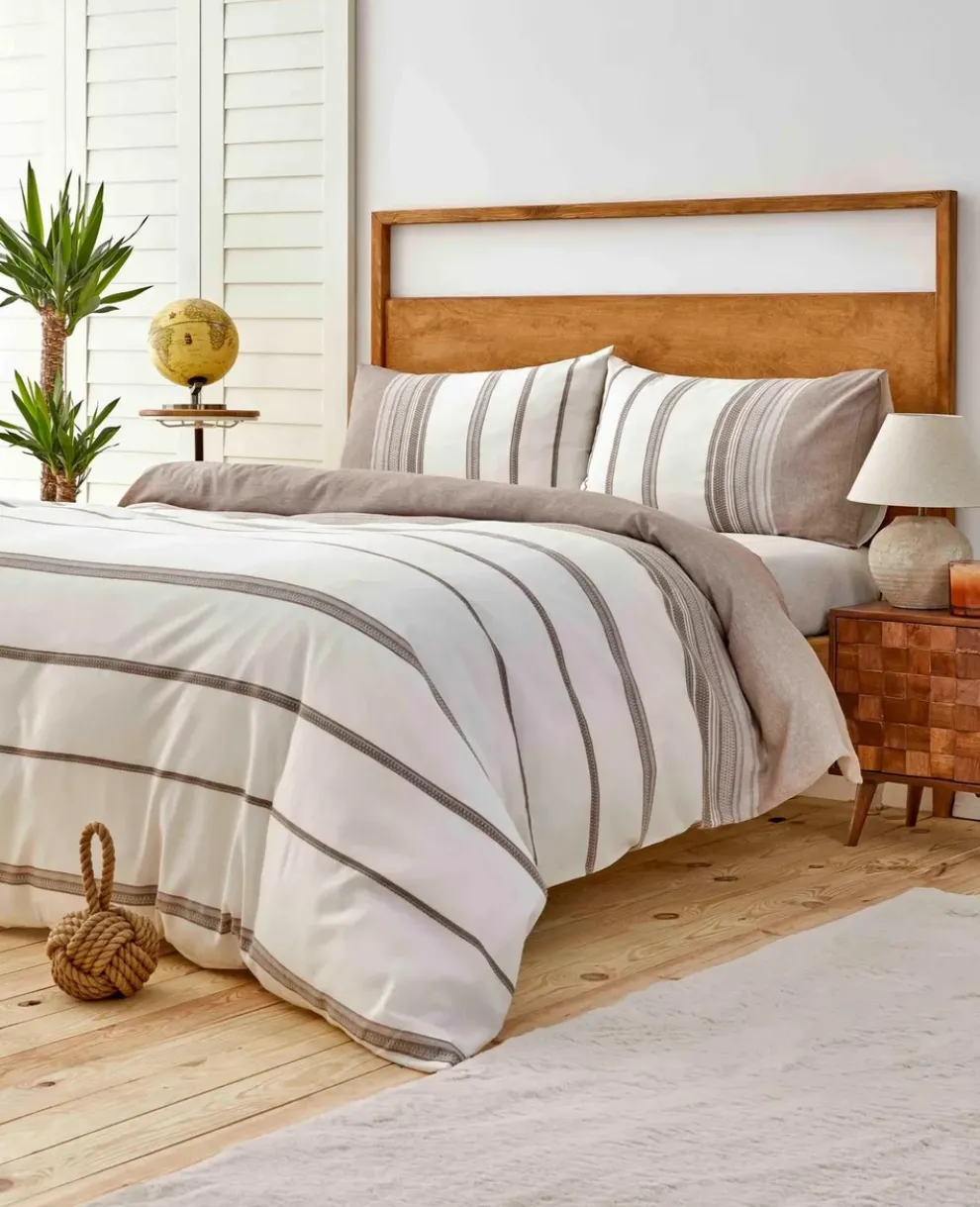 Karaca Home Dobby Woven Duvet Cover Set, Super King, Brown White