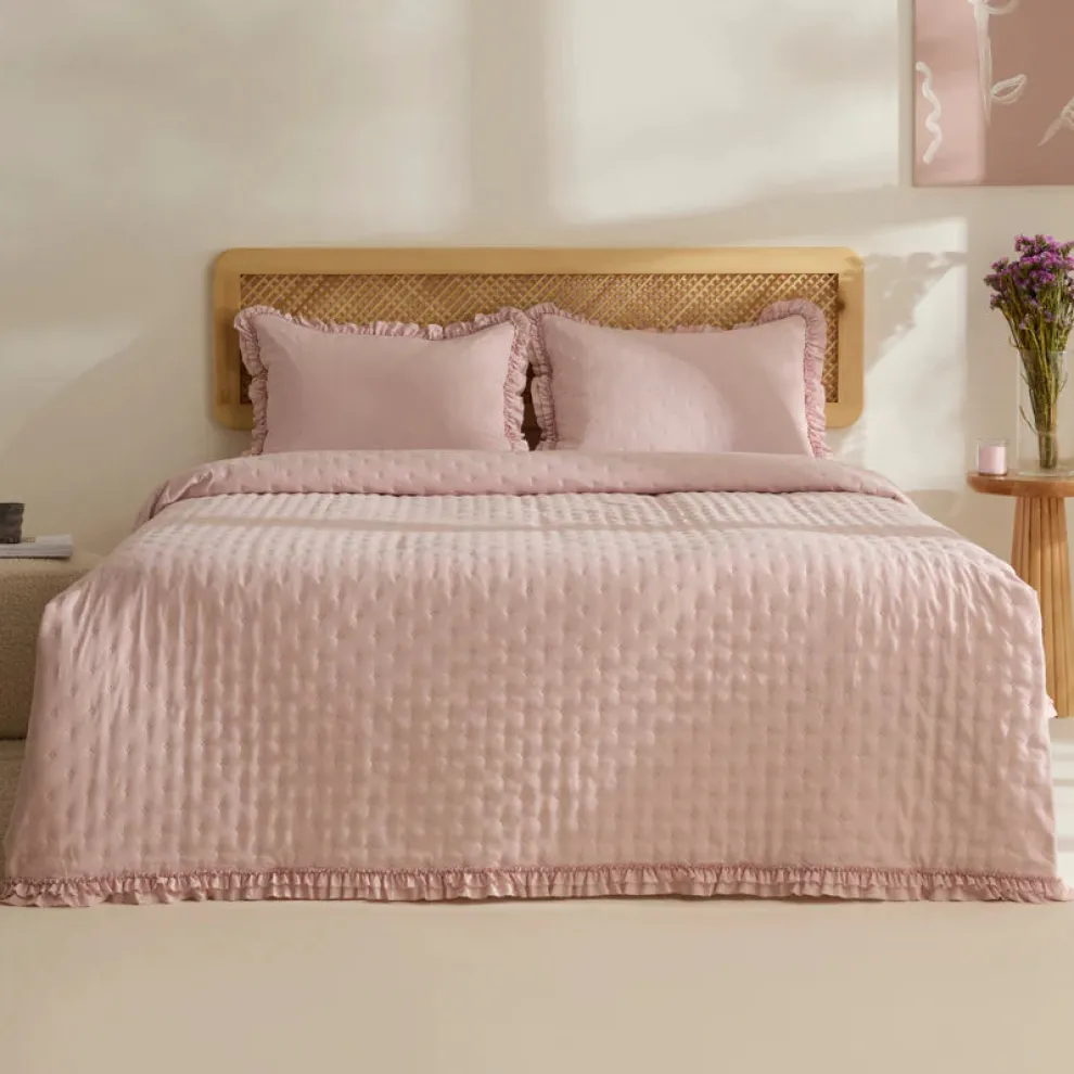 Karaca Home Fiona Bedspread Set, Double, Powder Pink