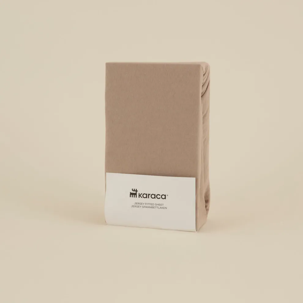 Karaca Home Jersey 100% Turkish Cotton Fitted Sheet, 140x200+30cm, Beige