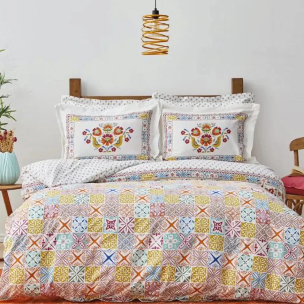 Karaca Home Lumina Yellow 100% Turkish Cotton Duvet Covet Set, Double