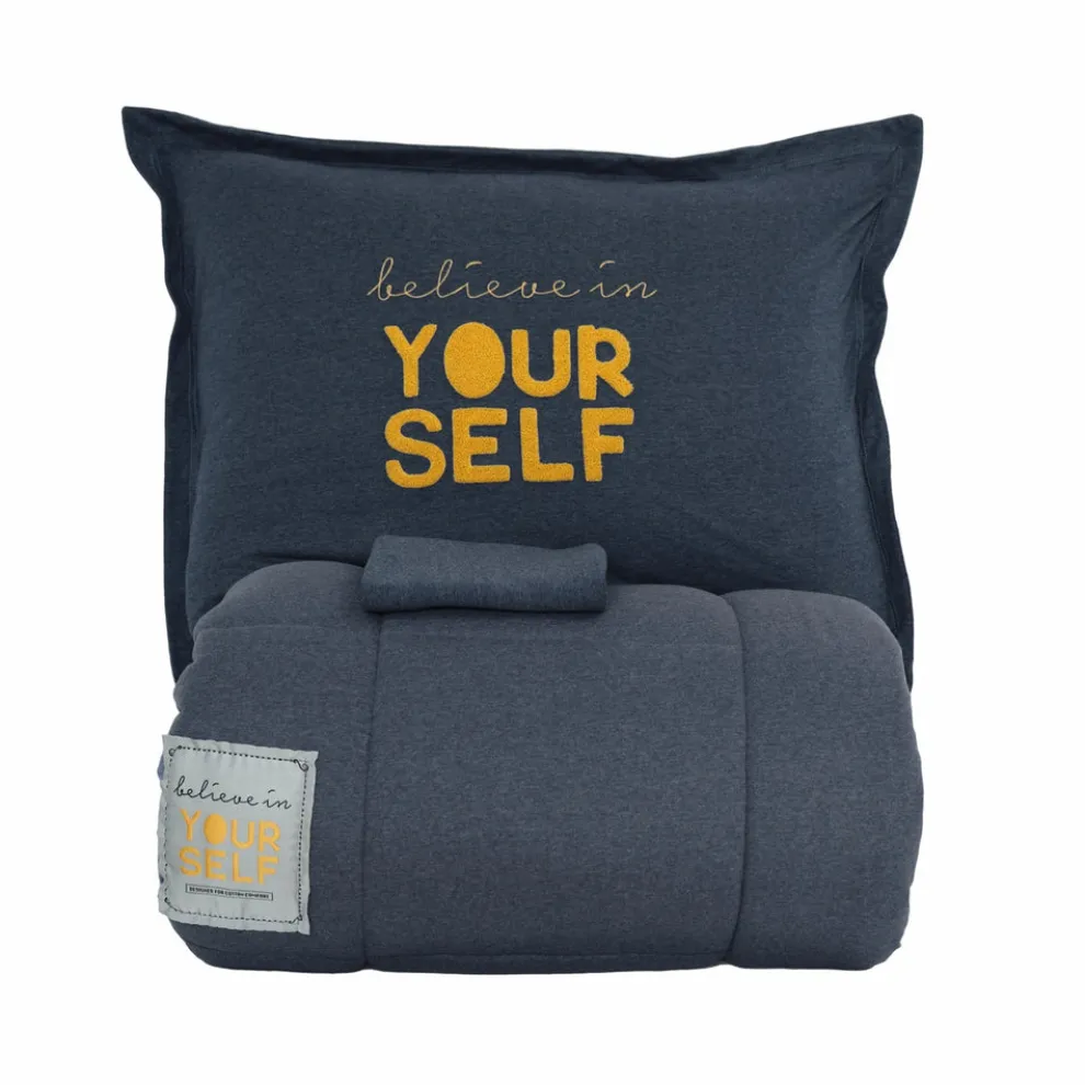 Karaca Home Motto 100% Turkish Cotton Comfort Bedding Set, Double, Indigo