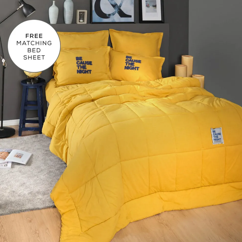 Karaca Home Motto Cotton Comfort Bedding Set with Bed Sheet, Double, Mustard