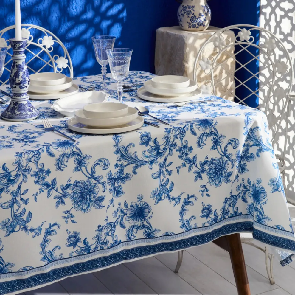 Karaca Home Rosairo Tablecloth, 150cmx220cm, Blue White