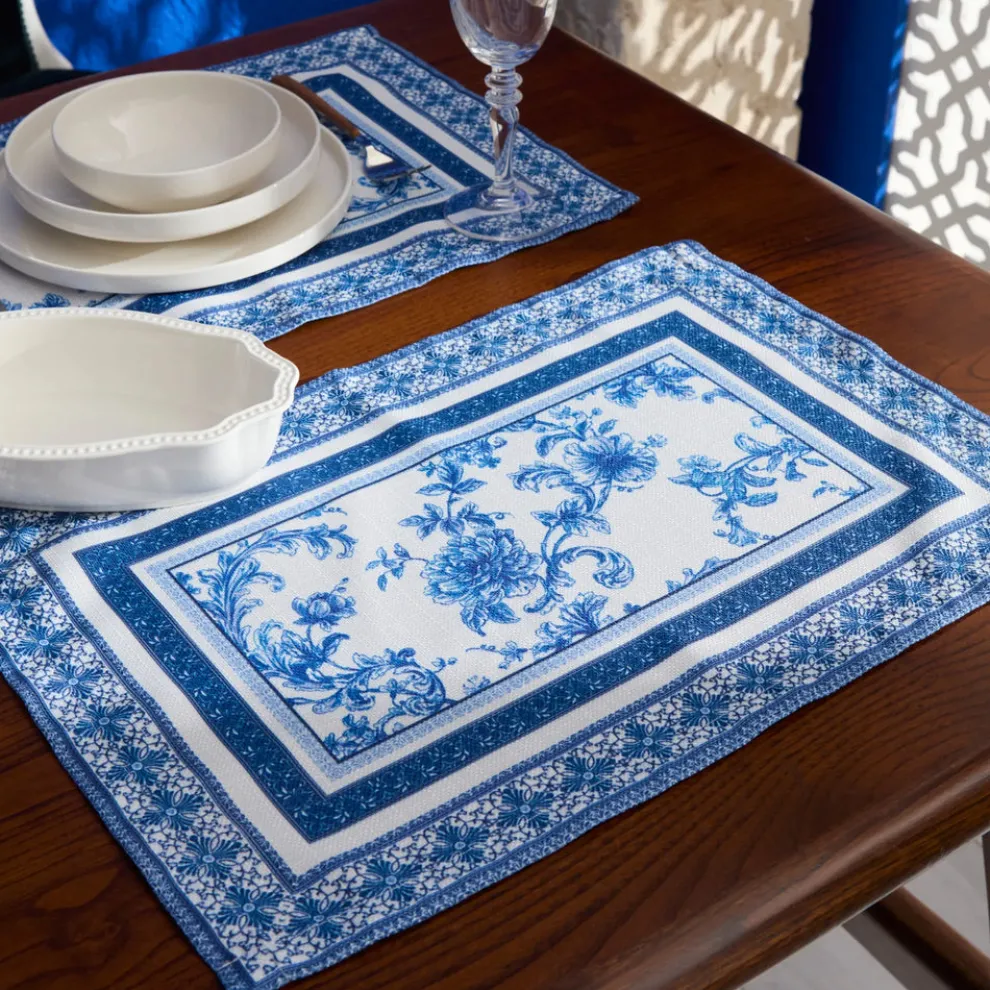 Karaca Home Rosario Care Free Runner, 32x45cm, Blue White