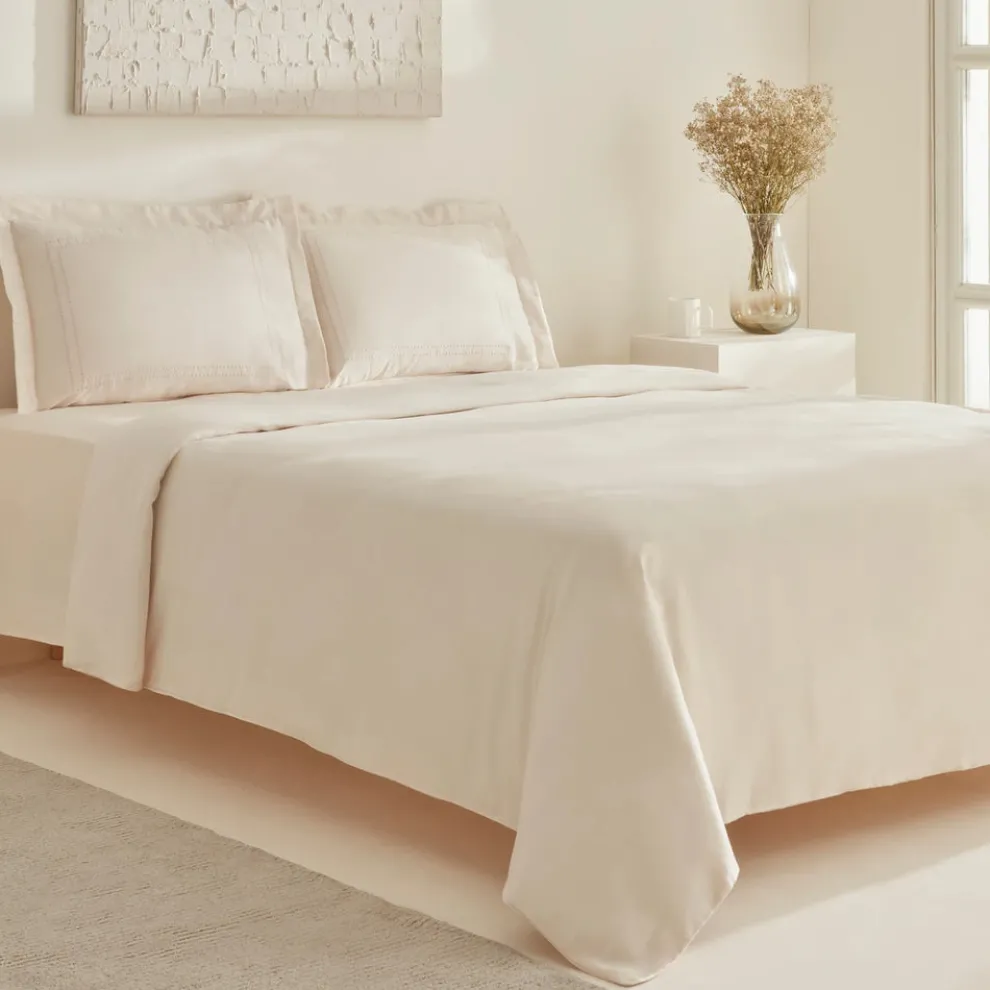 Karaca Home White Collection Felves 100% Turkish Cotton Duvet Cover Set, King Size, Beige