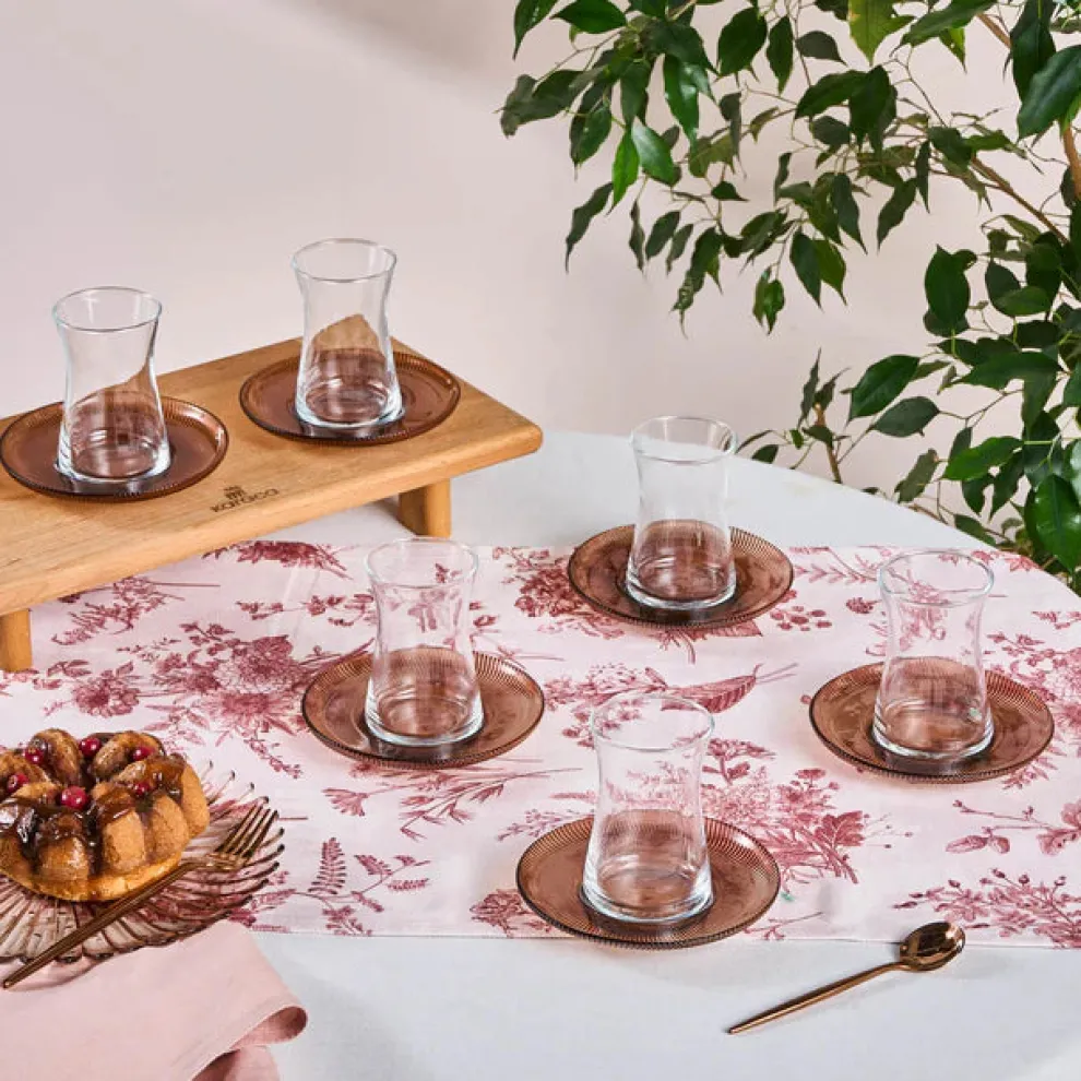 Karaca Juliet 12-Piece Turkish Tea Set for 6 People, Brown