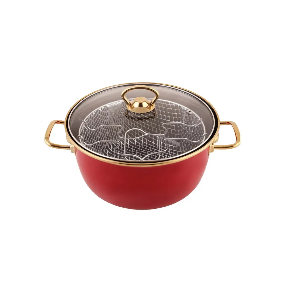 Karaca Love of Kitchen Retro Enamel Induction Frying Pot, 22cm, Red