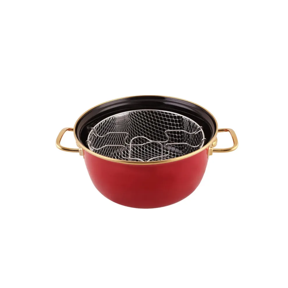 Karaca Love of Kitchen Retro Enamel Induction Frying Pot, 22cm, Red