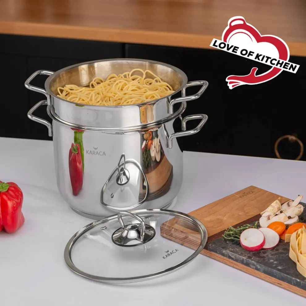 Karaca Love of Kitchen Stainless Steel Induction Spaghetti Stockpot with Lid, 20cm, Silver