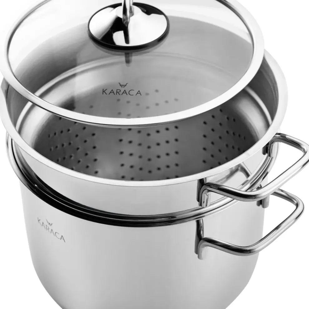 Karaca Love of Kitchen Stainless Steel Induction Spaghetti Stockpot with Lid, 20cm, Silver