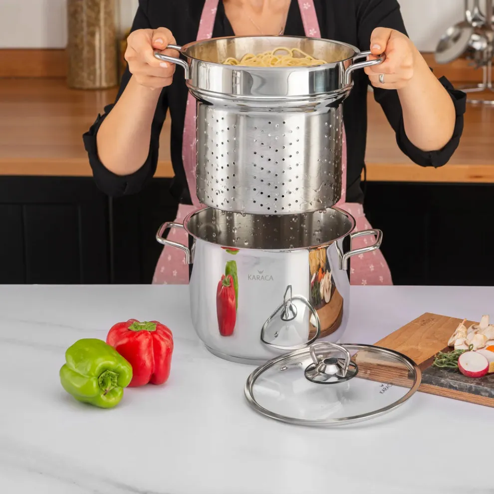 Karaca Love of Kitchen Stainless Steel Induction Spaghetti Stockpot with Lid, 20cm, Silver