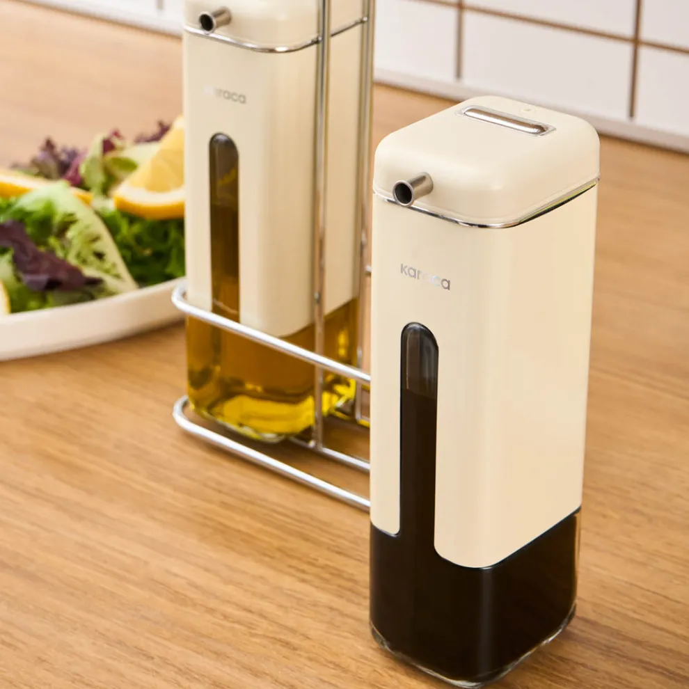 Karaca Luminous 3-Piece Glass Oil and Vinegar Bottle, Inox