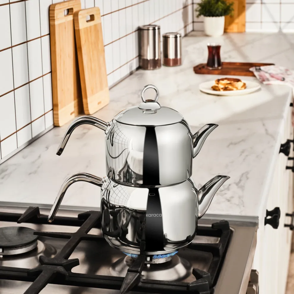 Karaca Manes Stainless Steel Induction Teapot Set, Medium, Metal