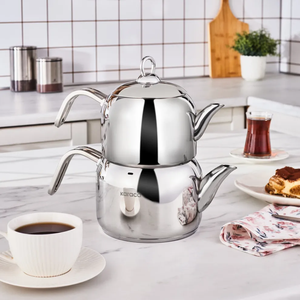 Karaca Manes Stainless Steel Induction Teapot Set, Medium, Metal