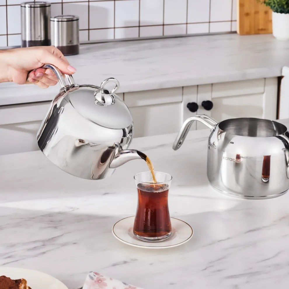 Karaca Manes Stainless Steel Induction Teapot Set, Medium, Metal