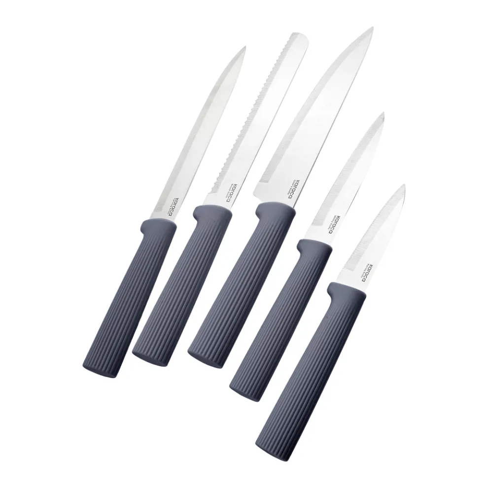 Karaca Massimo 12-Piece Knife Block Set, Chopping Board and Kitchen Utensil Set, Anthracite
