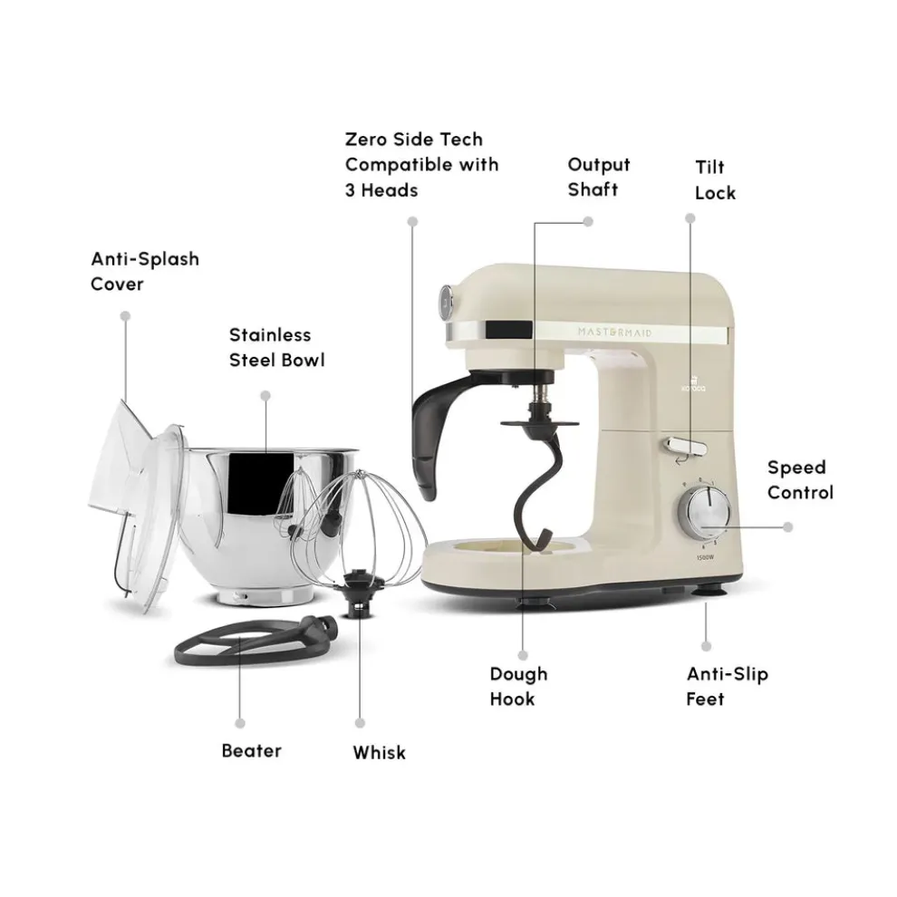 Karaca Mastermaid Chef Pro Zero Side Tech Stand Mixer, 5L, 1500W, Soft Cream