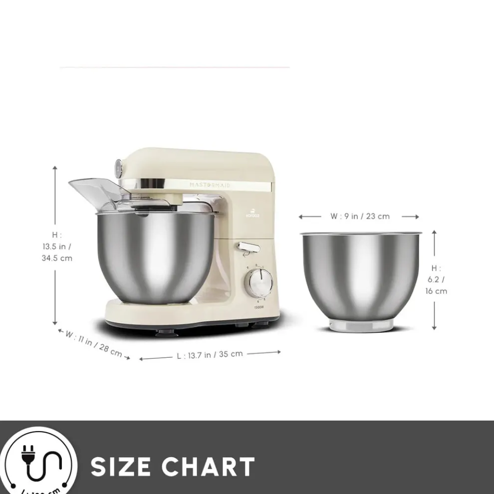 Karaca Mastermaid Chef Pro Zero Side Tech Stand Mixer, 5L, 1500W, Soft Cream