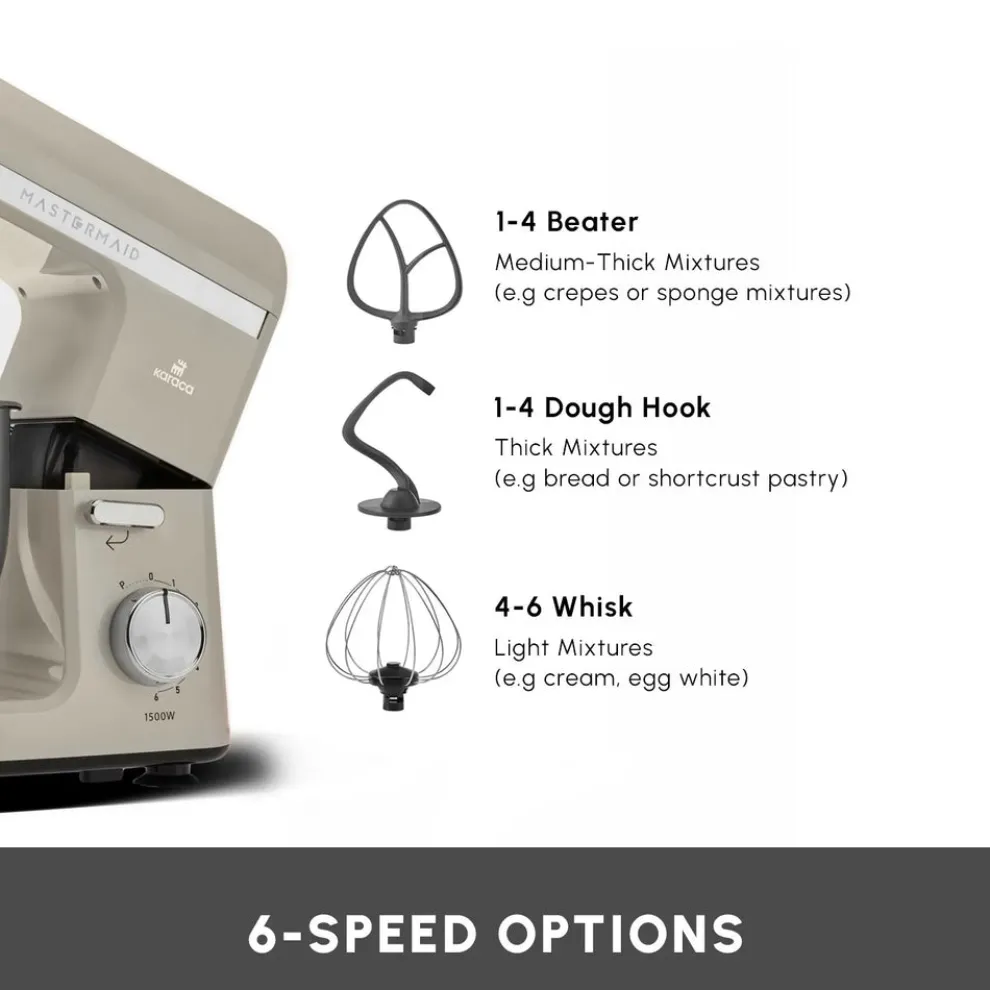 Karaca Mastermaid Chef Pro Zero Side Tech Stand Mixer, 5L, 1500W, Soft Cream