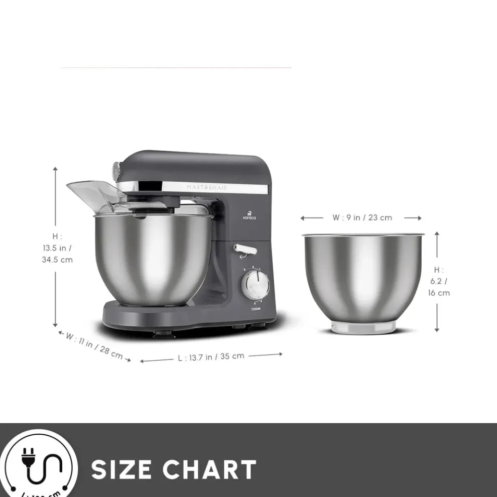 Karaca Mastermaid Chef Pro Zero Side Tech Stand Mixer, 5L, 1500W, Space Grey