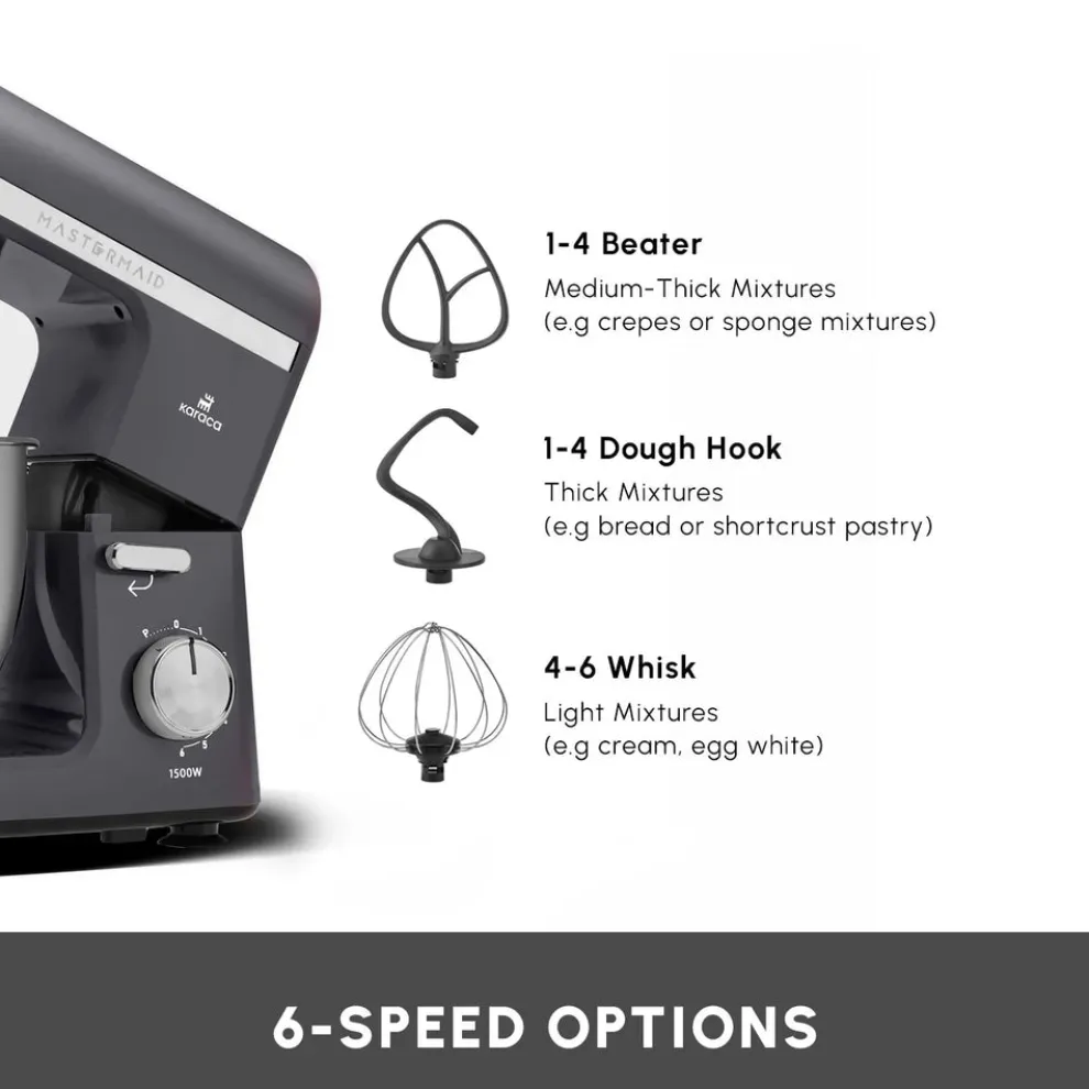 Karaca Mastermaid Chef Pro Zero Side Tech Stand Mixer, 5L, 1500W, Space Grey