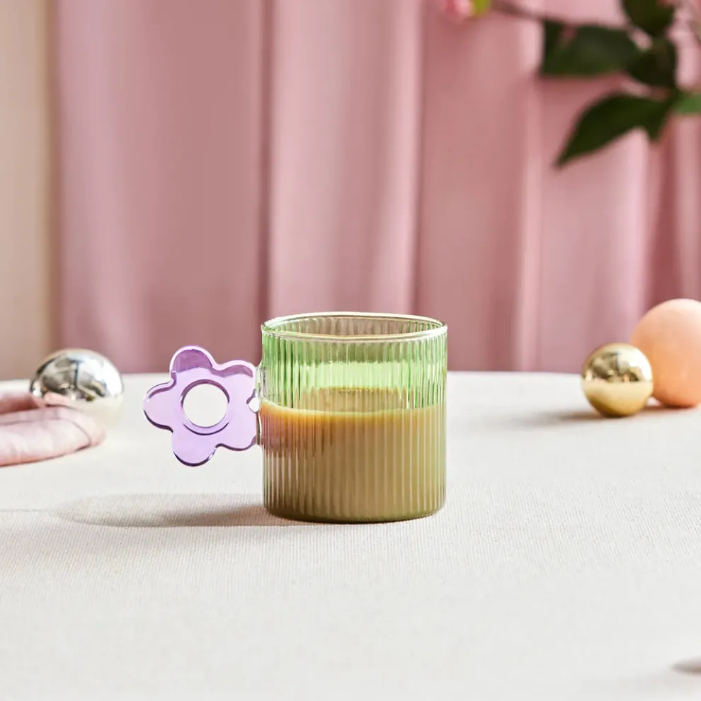 Karaca Miracle Glass Mug, 360ml, Blue Flower