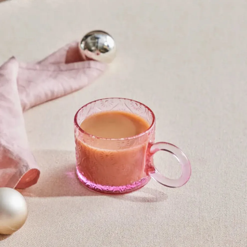 Karaca Miracle Glass Mug, 240ml, Powder Pink Circle