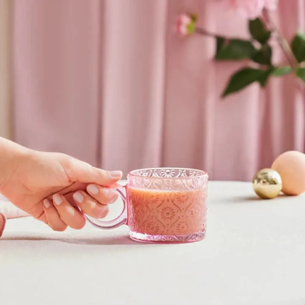 Karaca Miracle Glass Mug, 240ml, Powder Pink Circle