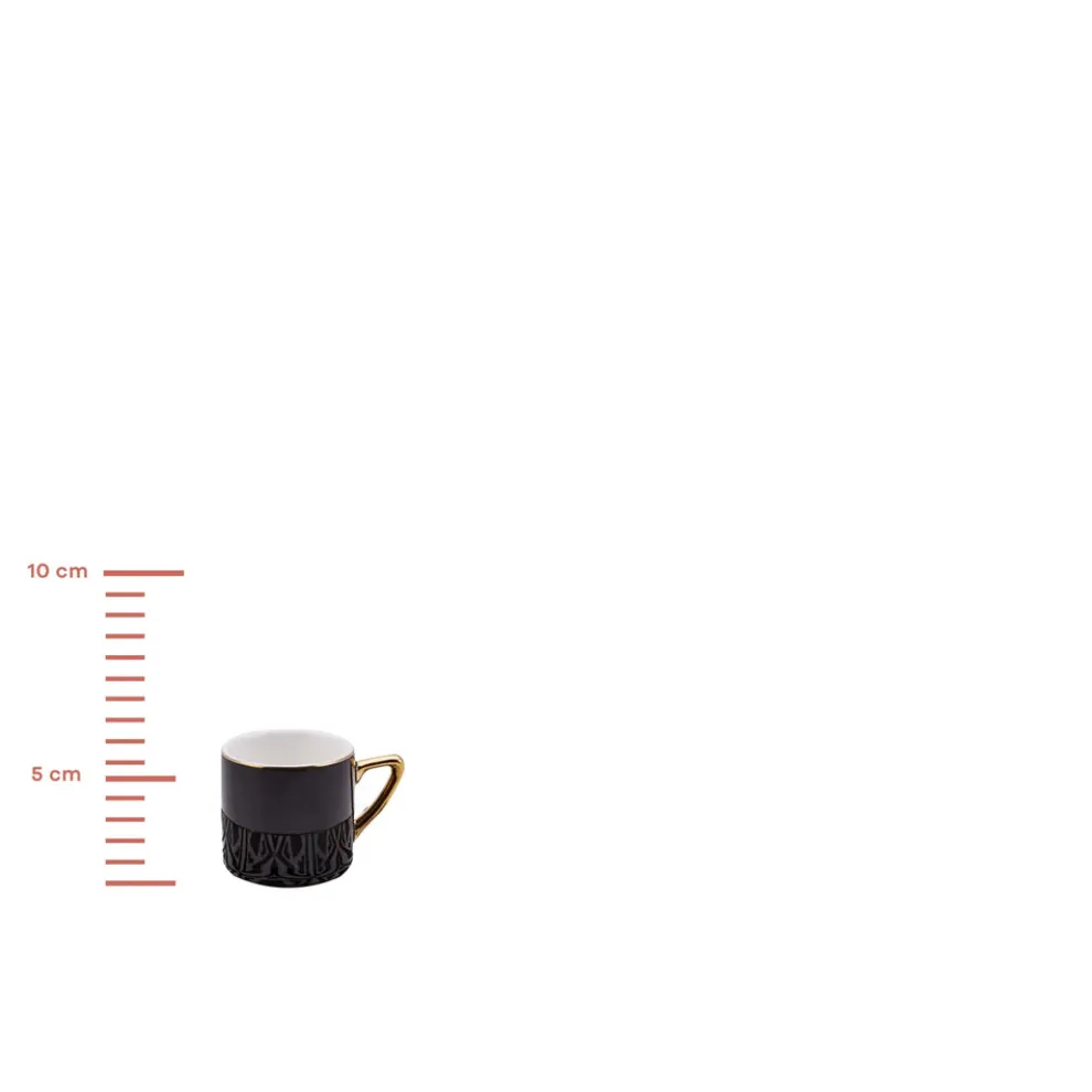 Karaca Monochrome 8 Piece Porcelain Espresso Turkish Coffee Cup Set for 4 People, 90ml, Black White Gold