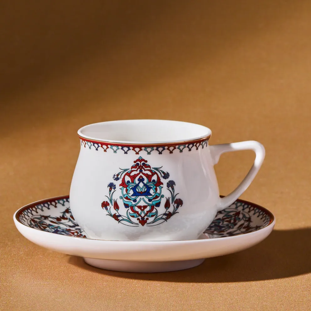 Karaca Nakkaş 12-Piece Porcelain Espresso Turkish Coffee Cup Set for 6 People, 100ml, Multi