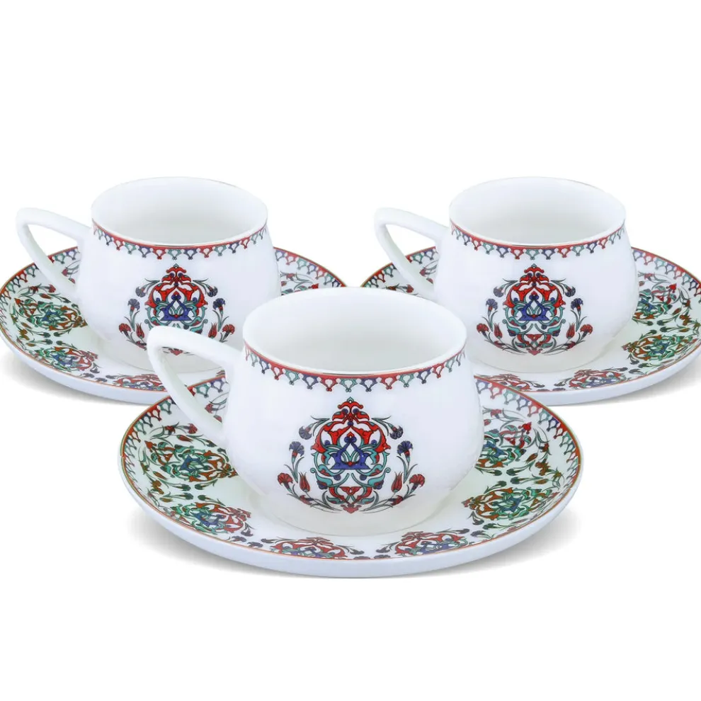 Karaca Nakkaş 12-Piece Porcelain Espresso Turkish Coffee Cup Set for 6 People, 100ml, Multi