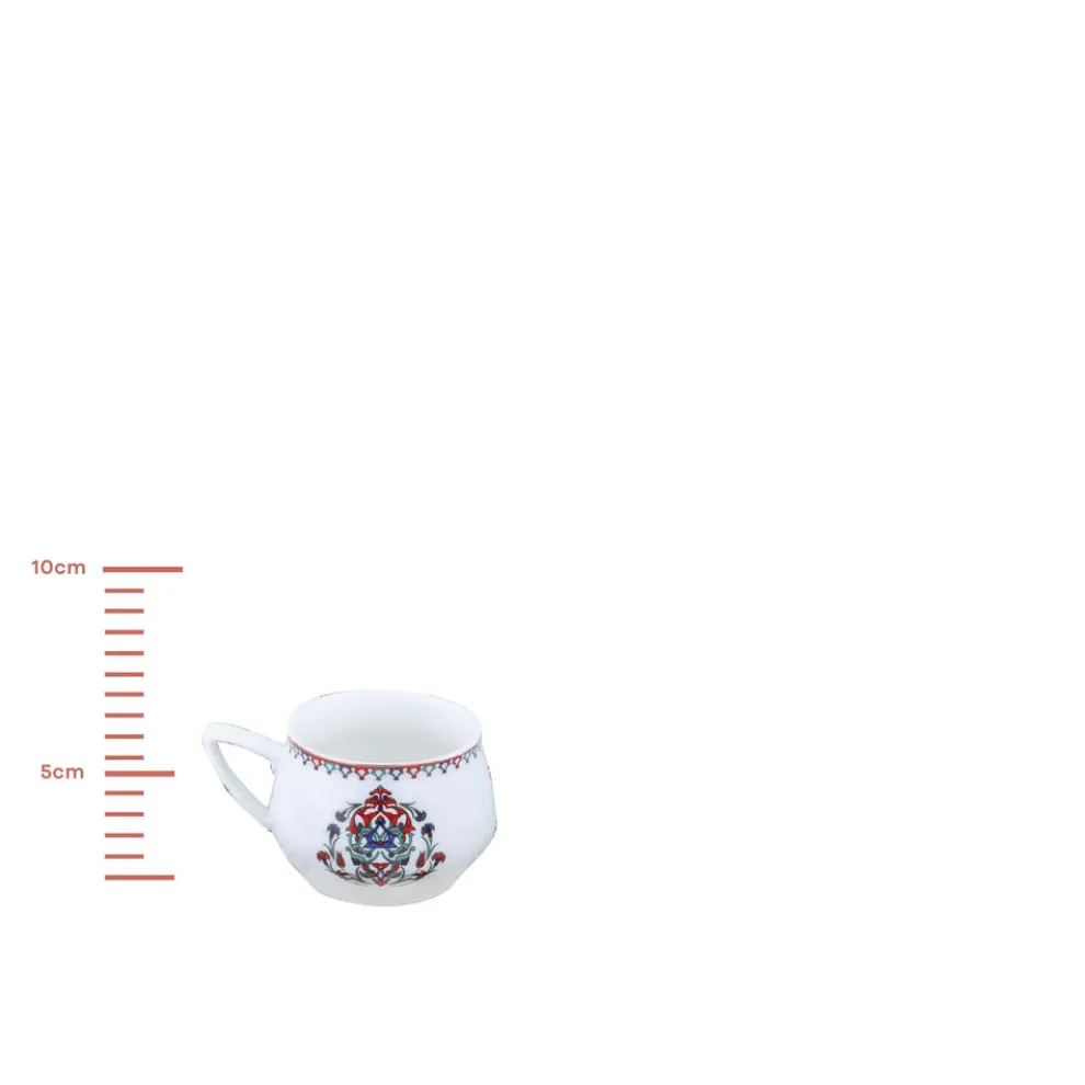 Karaca Nakkaş 12-Piece Porcelain Espresso Turkish Coffee Cup Set for 6 People, 100ml, Multi