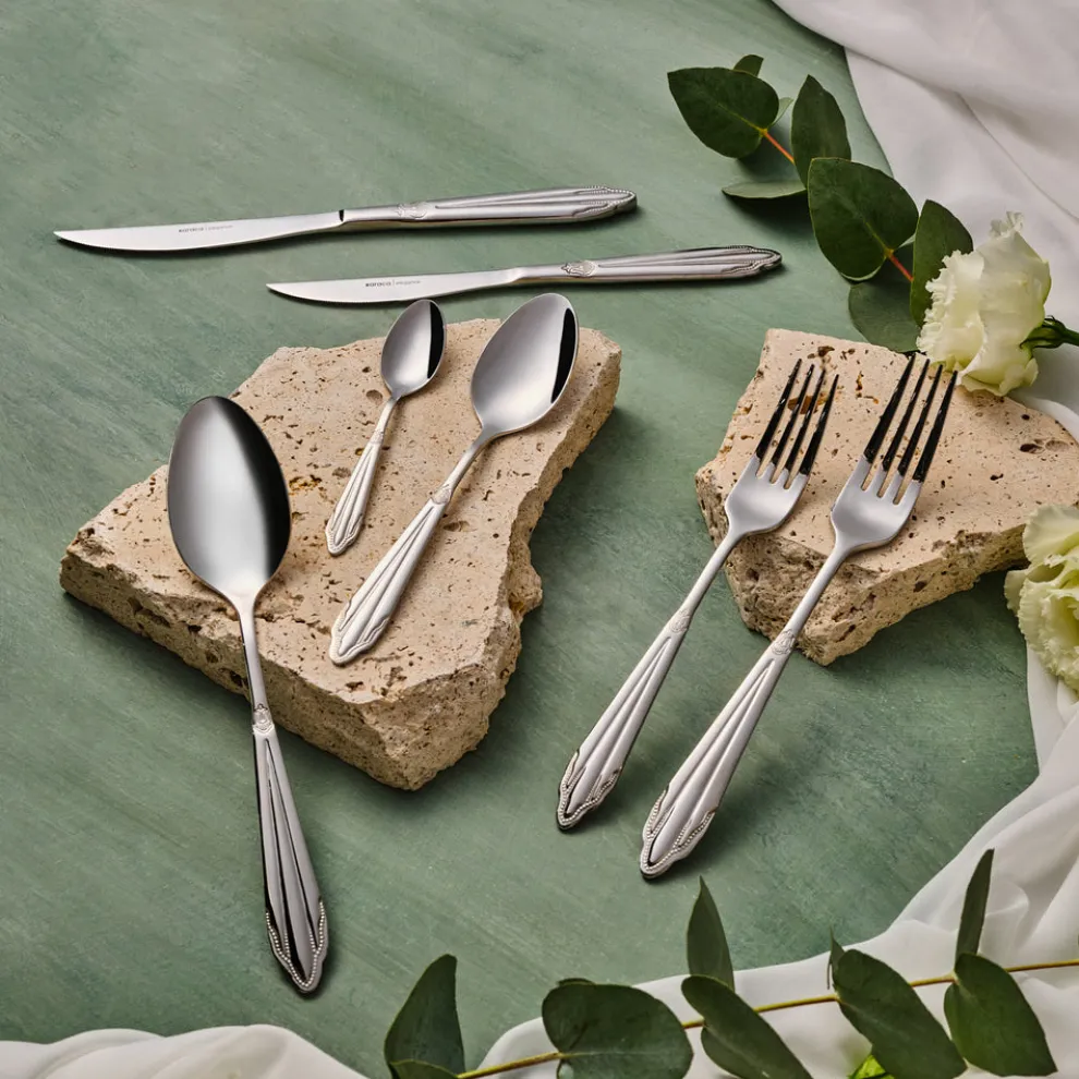 Karaca New Mantilla 84-Piece Stainless Steel Cutlery Set for 12 People, Platin