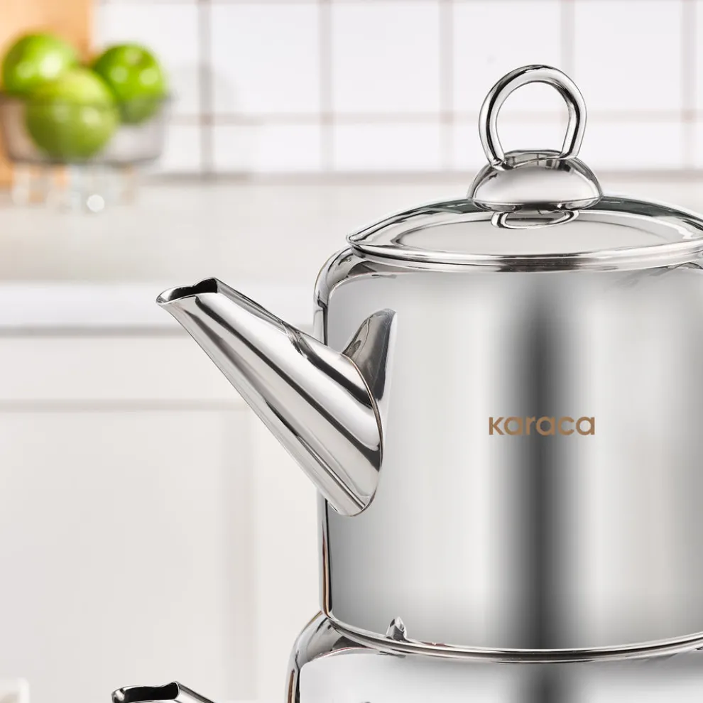 Karaca New Mira Midi Size Stainless Steel Teapot Set, Large, Gold