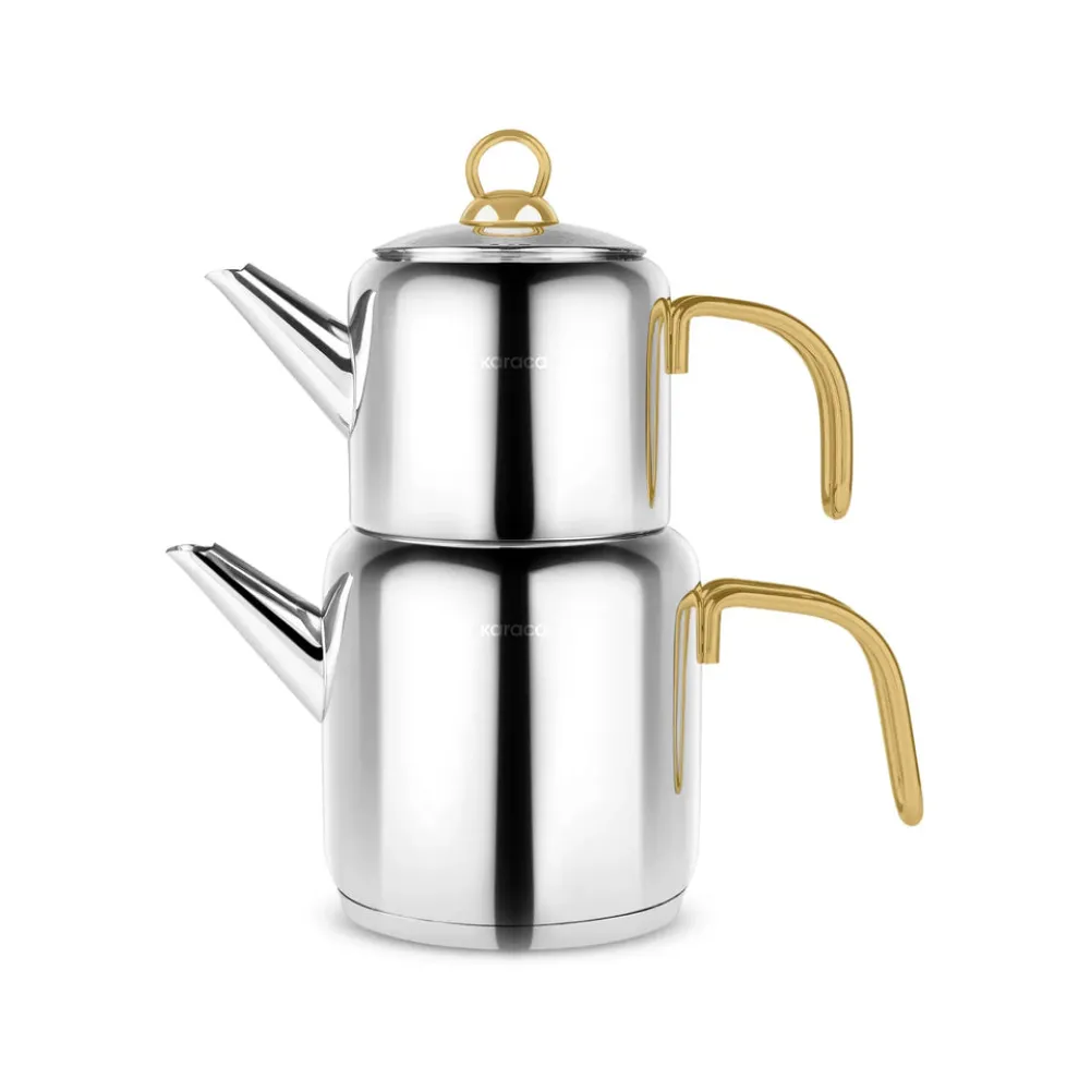 Karaca New Mira Midi Size Stainless Steel Teapot Set, Large, Gold