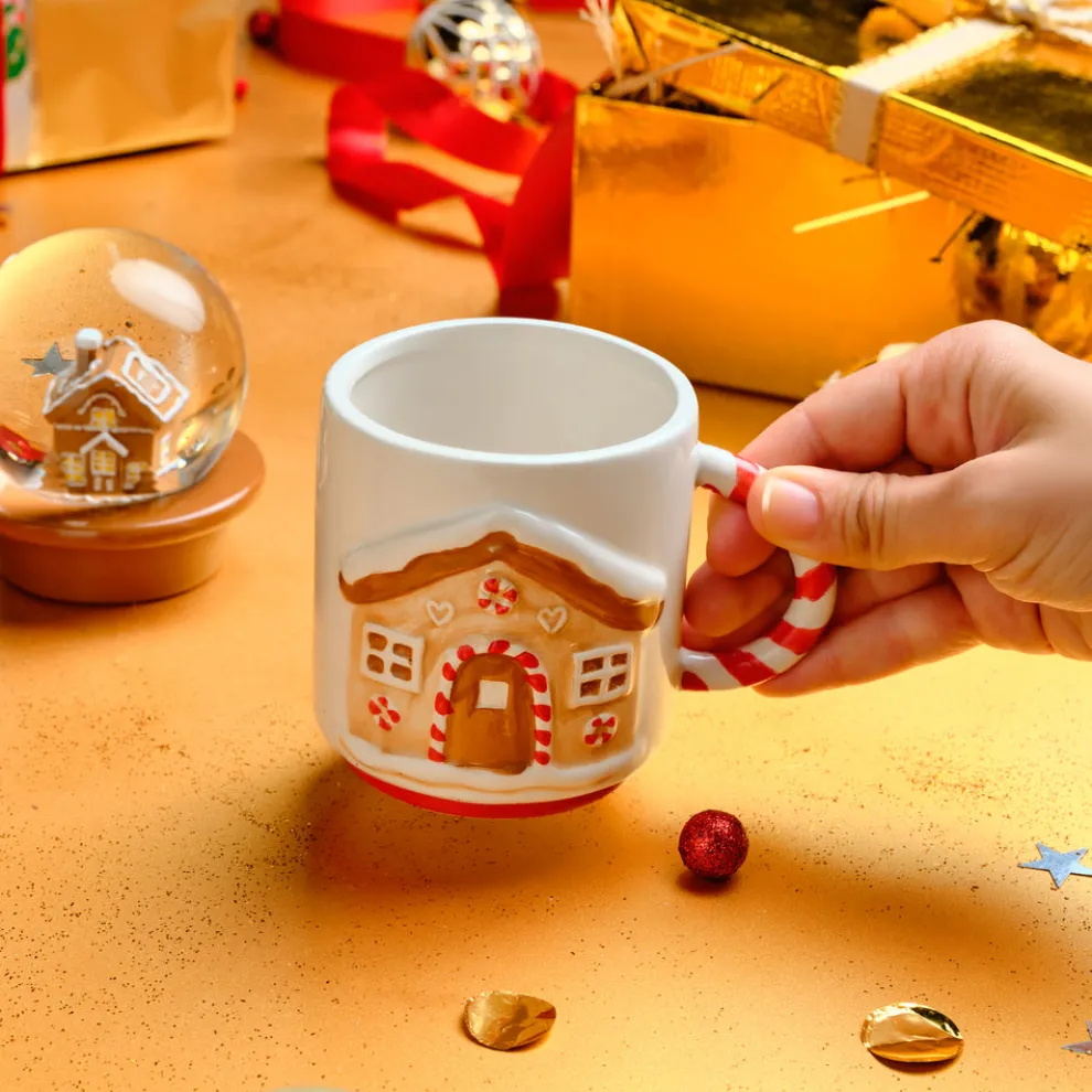 Karaca New Year Christmas House Snowball Mug, 390ml, Multi