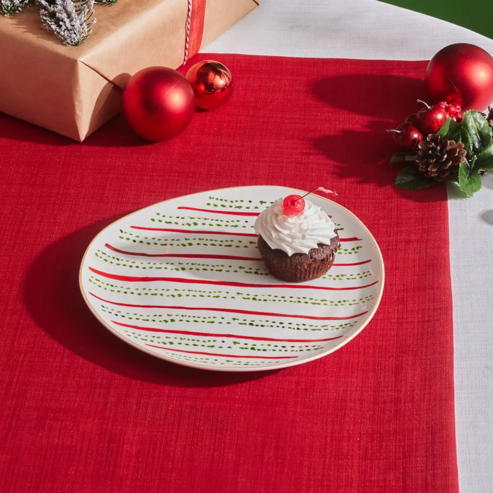 Karaca New Year Christmas Butcher's Broom Green Dot Side Plate, 20,5cm, Multi