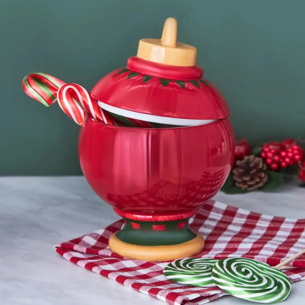 Karaca New Year Christmas Ball Ceramic Storage jar, 20cm, Multi