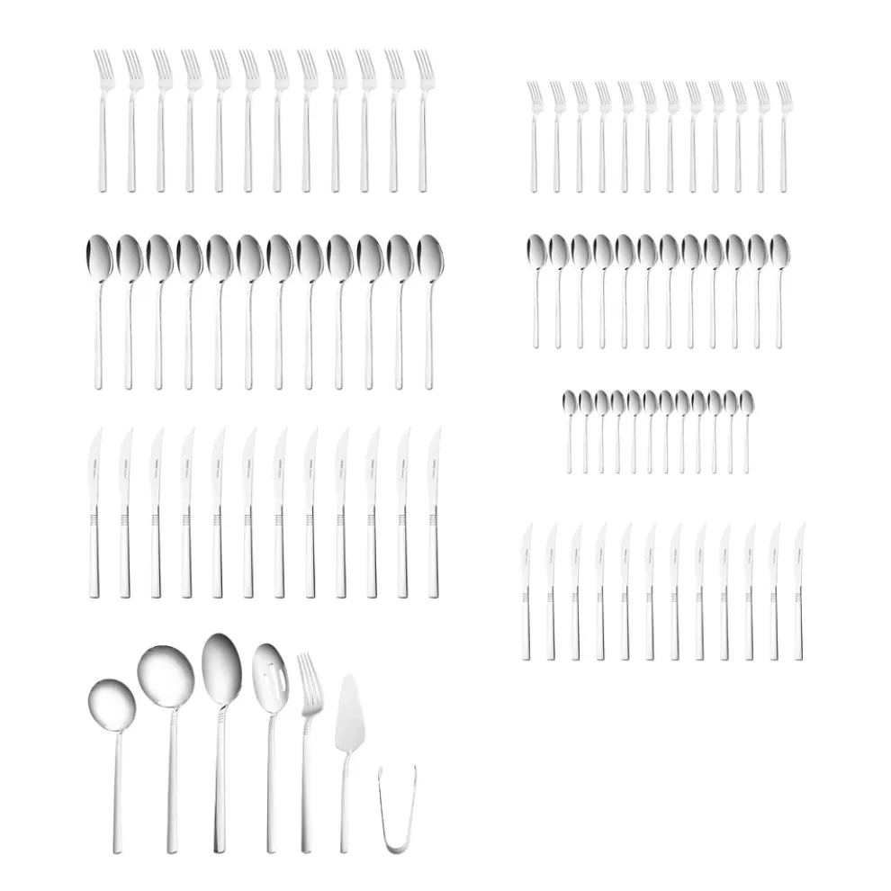 Karaca Nil 91-Piece Stainless Steel Cutlery Set with Serving Set, Silver