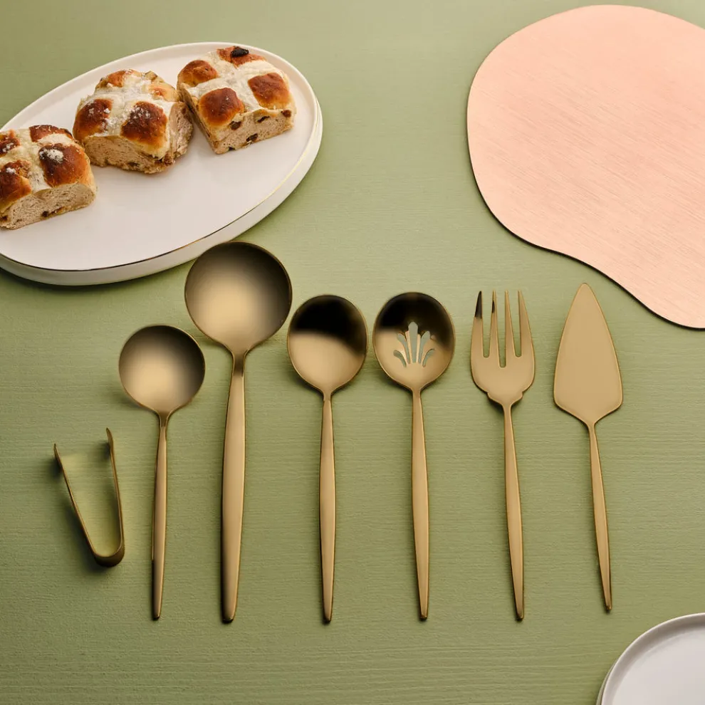 Karaca Orion 7-Piece Stainless Steel Serving Set, Matte Gold