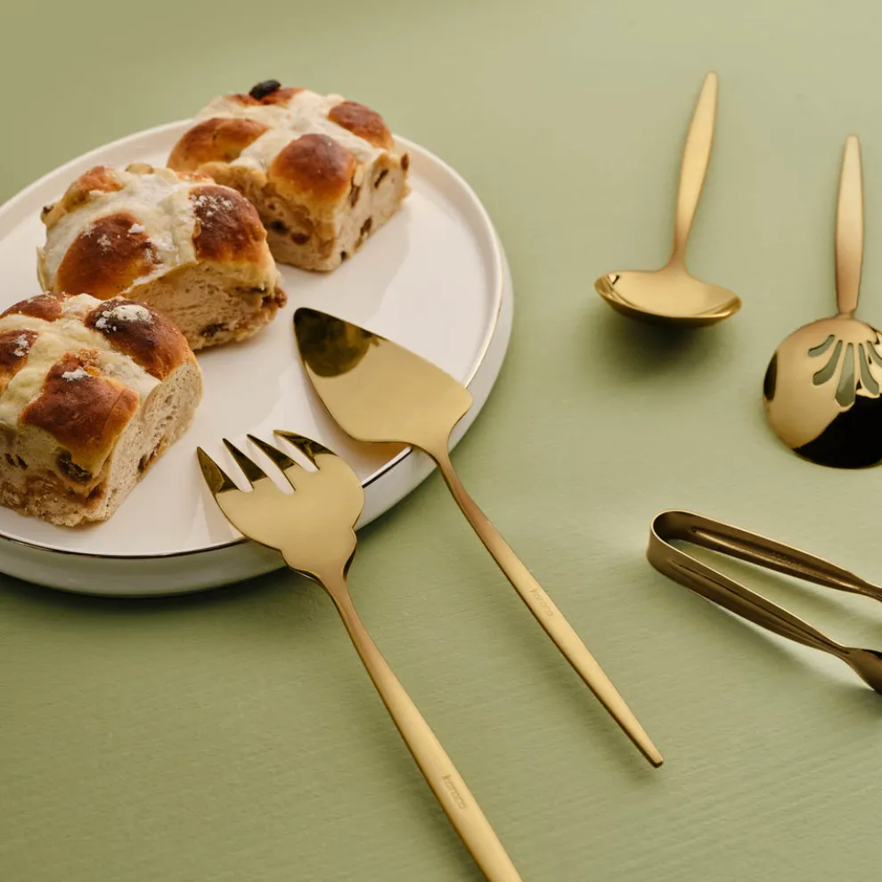 Karaca Orion 7-Piece Stainless Steel Serving Set, Matte Gold