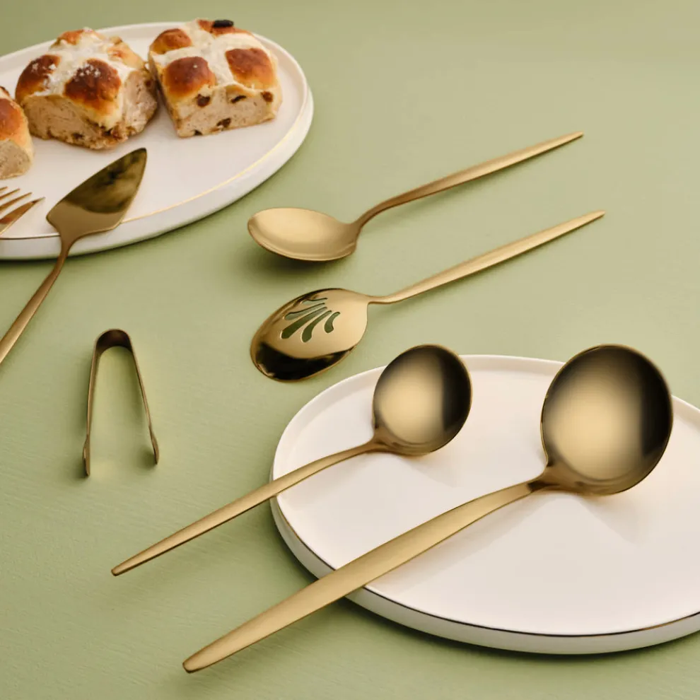 Karaca Orion 7-Piece Stainless Steel Serving Set, Matte Gold