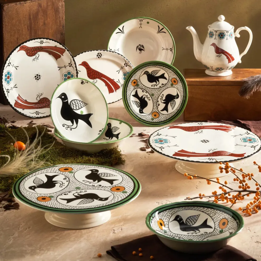 Karaca Paye Seljuk Collection Porcelain Pasta Bowl, 23cm, Green Multi