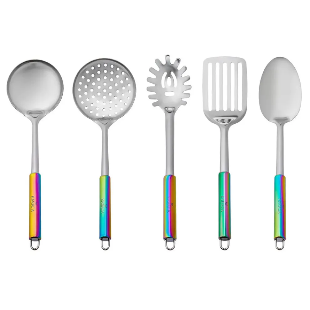 Karaca Pop Up 5 Piece Stainless Steel Kitchen Utensil Set, Multi