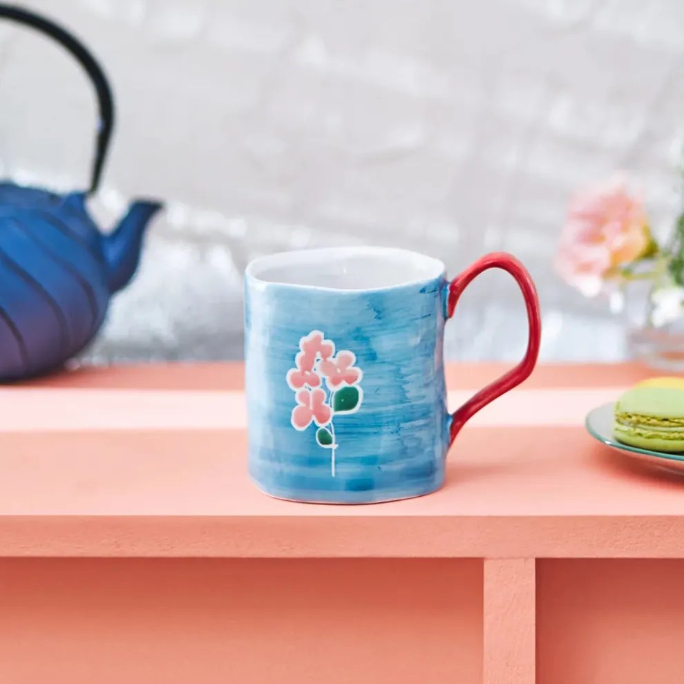 Karaca Primavera Stoneware Mug, 400ml, Blue