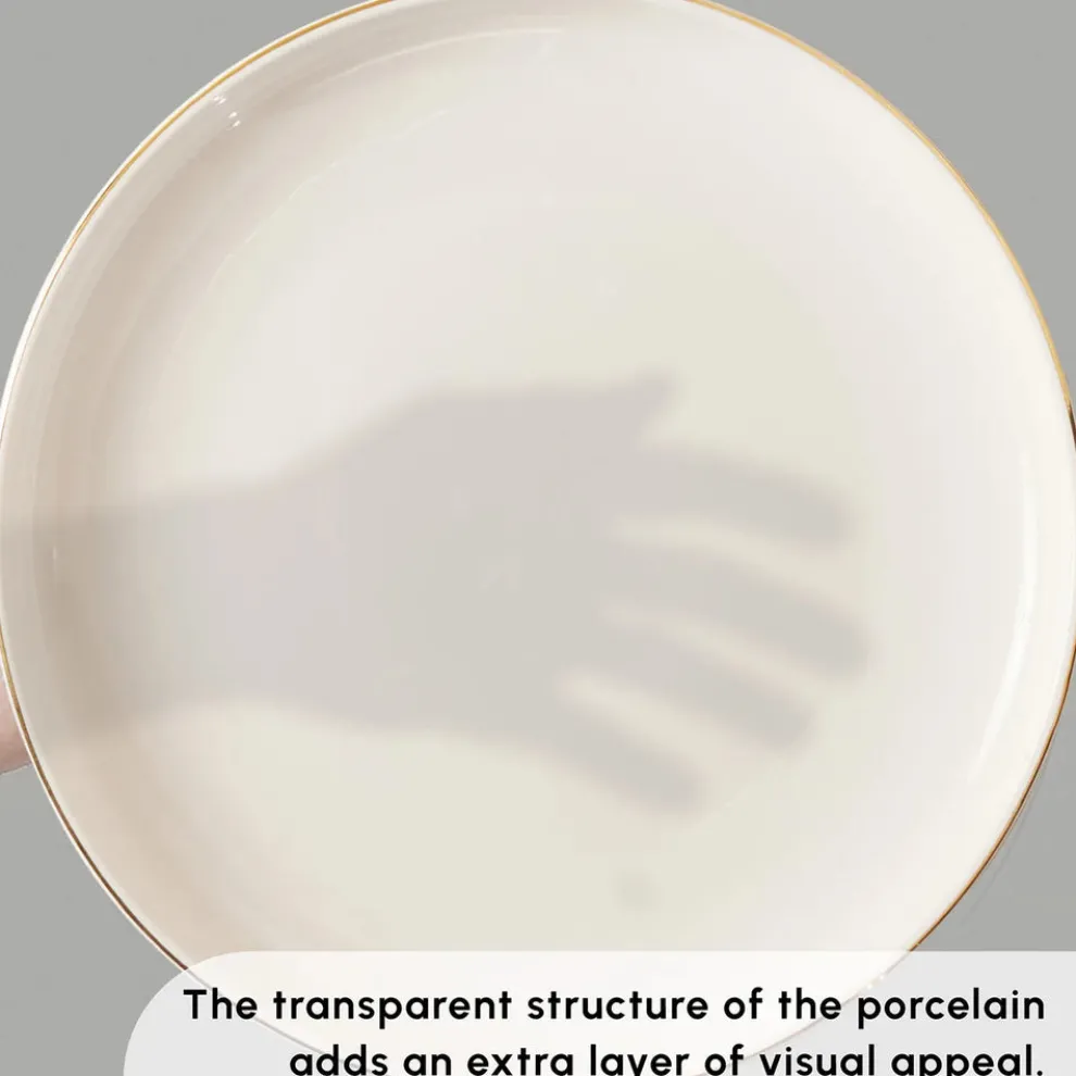 Karaca Red Carpet Collection Stream Bone China New Saturn 59-Piece Dinner Set for 12 People, White Gold