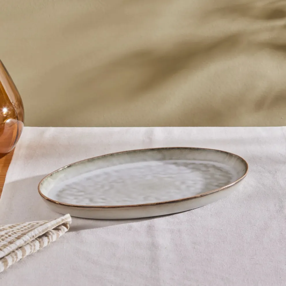 Karaca Rixton Ceramic Serving Platter, 35,5cm, Beige